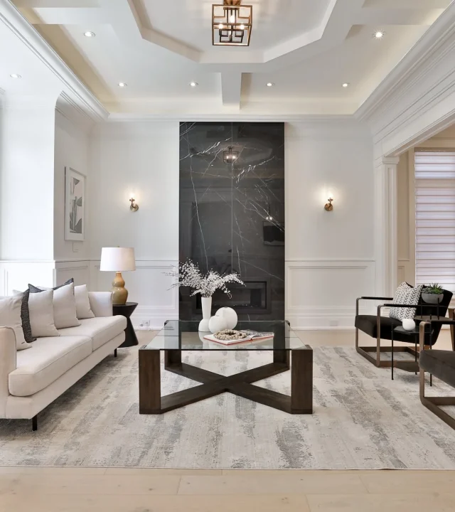 Spacious living room with designer furnishings.‎